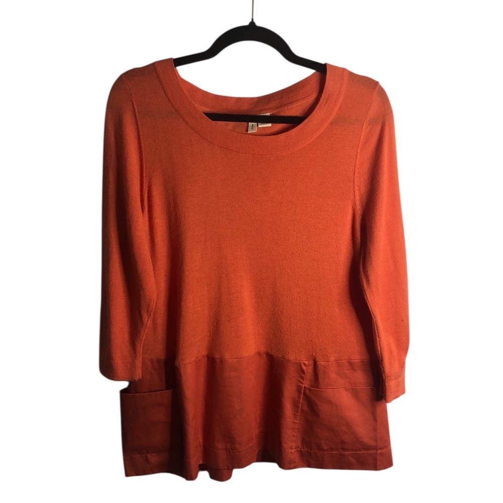 Anthropologie Moth Orange Baby Fine Mixed Media Wool Tunic with Front Pockets